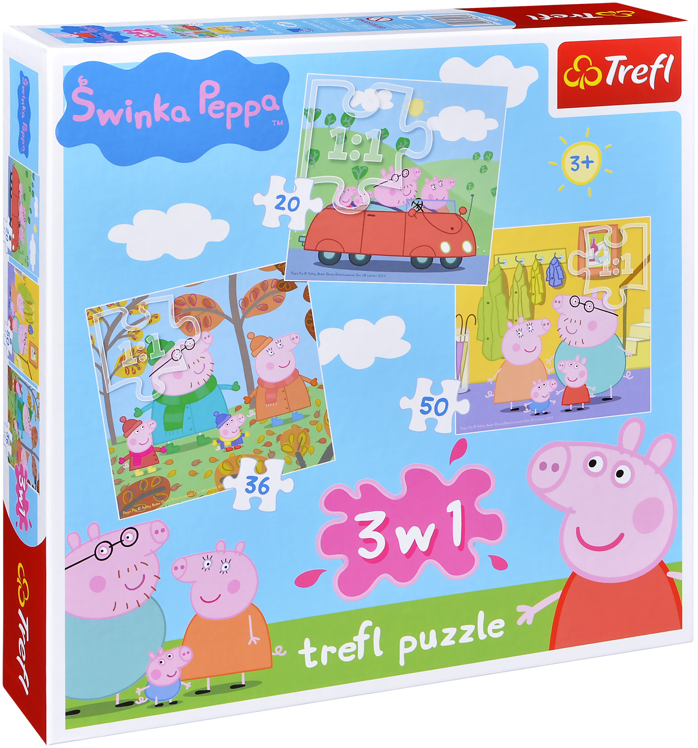 Пъзел Trefl 3 в 1 - Прасенцето Пепа