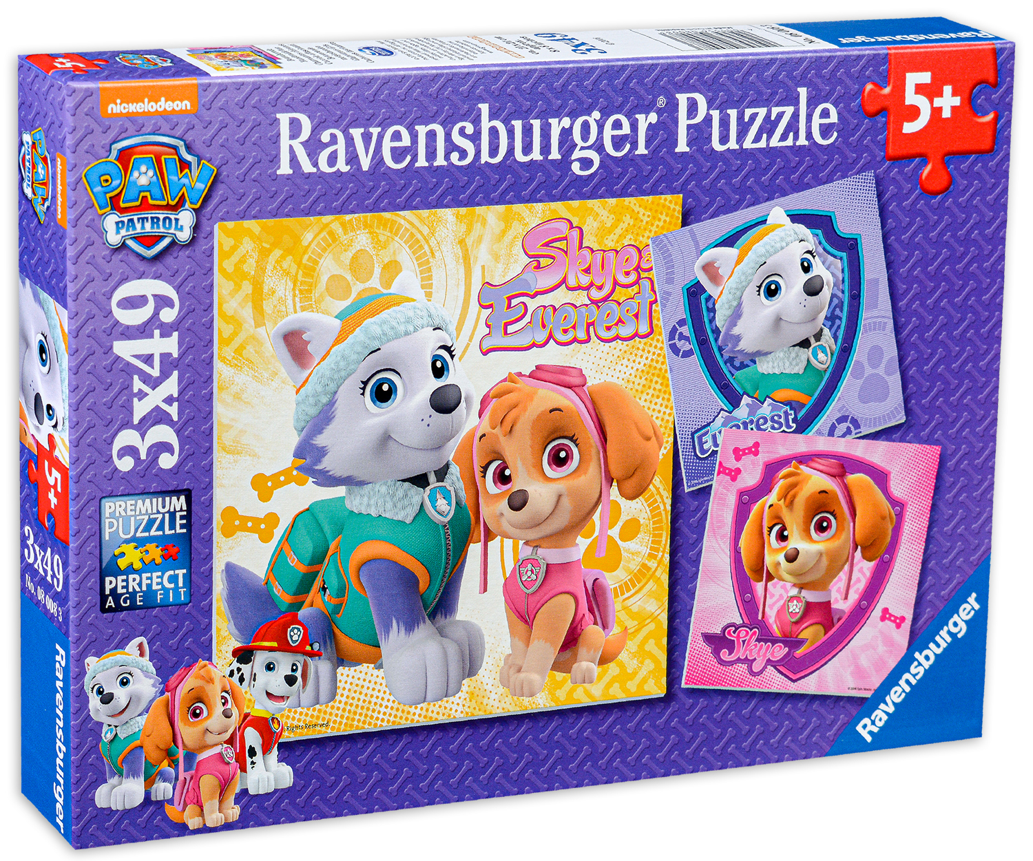 Пъзел Ravensburger от 3 x 49 части - Скай и Еверест, Пес Патрул