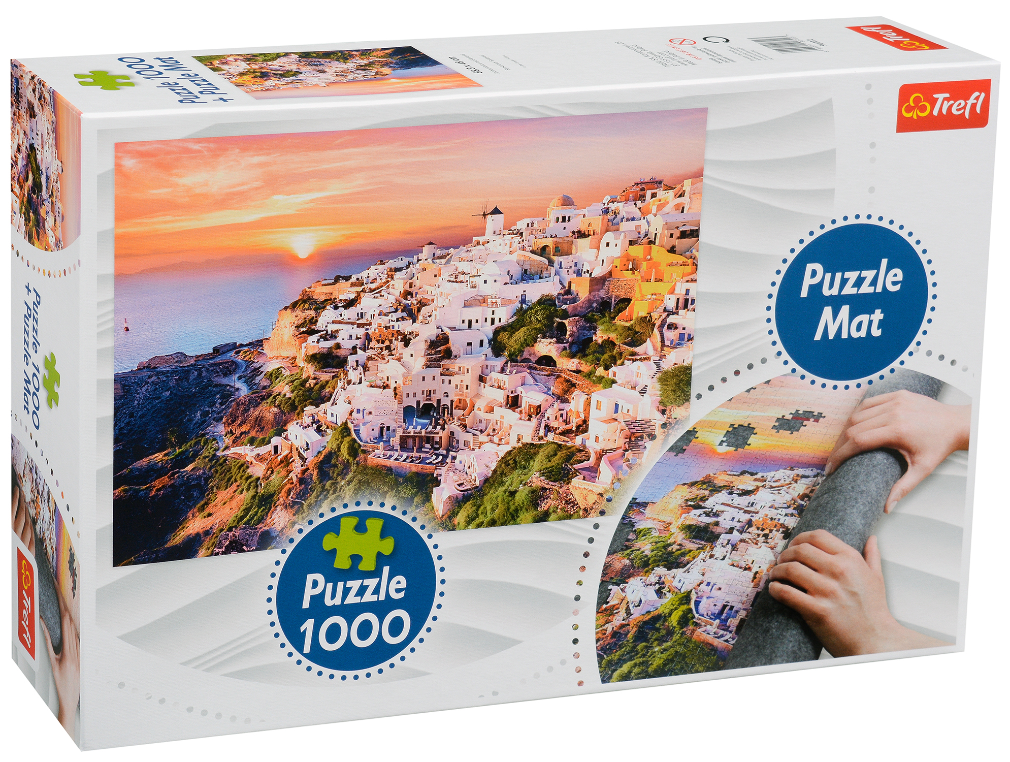 Пъзел Trefl от 1000 части - Залез над санторини, с килимче за редене на пъзели