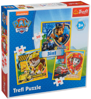 Пъзел Trefl 3 в 1 - Маршал, Ръбъл и Чейс, Пес Патрул