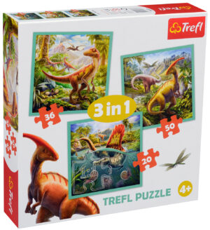 Пъзел Trefl 3 в 1 - Динозавърски свят