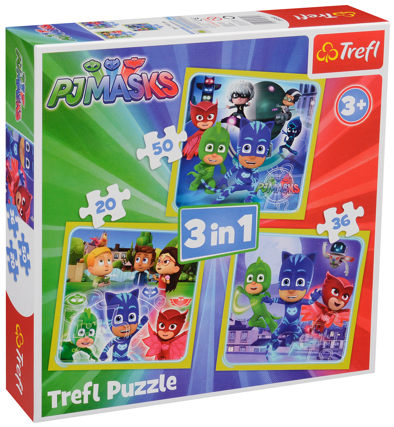 Пъзел Trefl 3 в 1 - Готови за действие, PJ Masks
