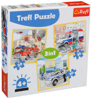 Пъзел Trefl 3 в 1 - Превозни средства, професии
