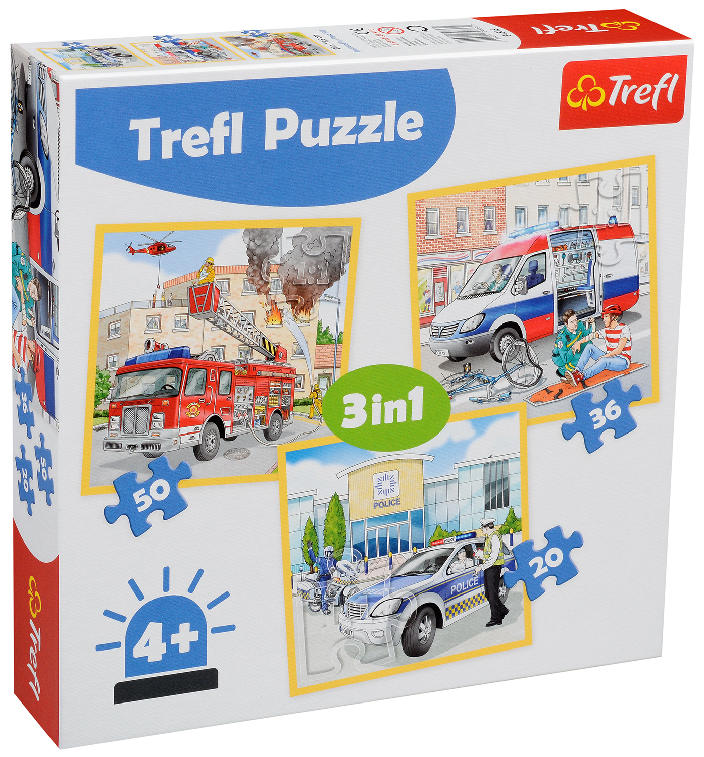 Пъзел Trefl 3 в 1 - Превозни средства, професии
