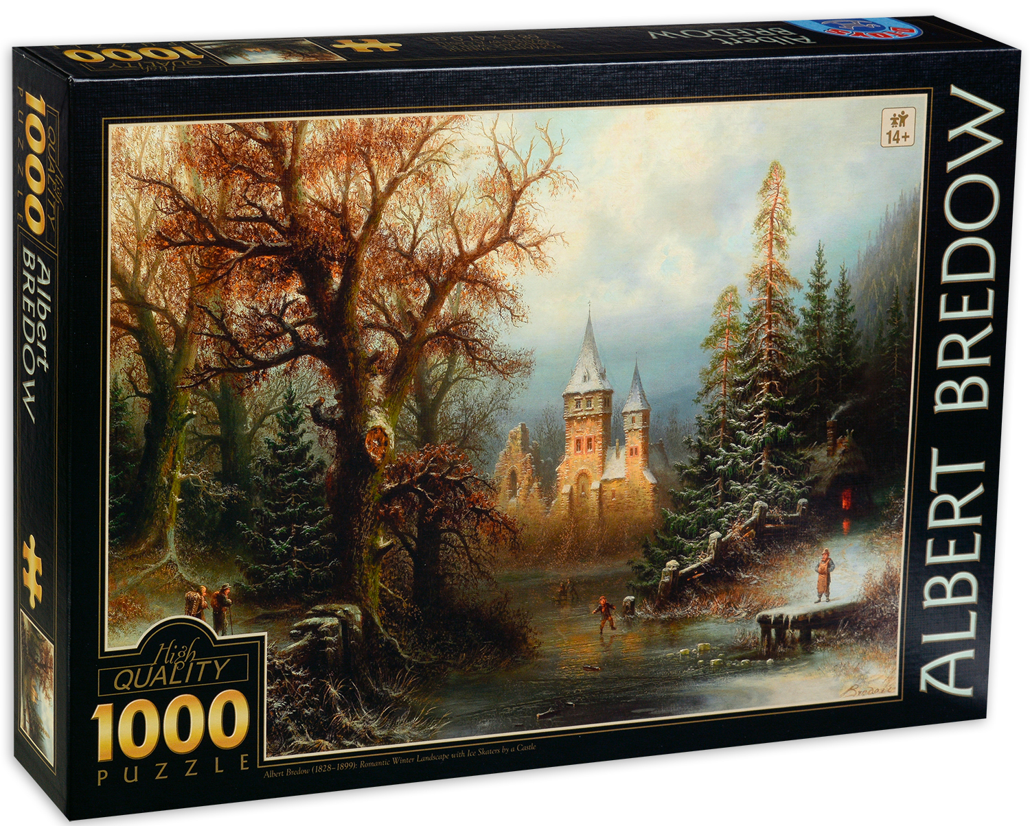 Пъзел D-Toys от 1000 части - Романтичен зимен пейзаж със замък, Албърт Бредов