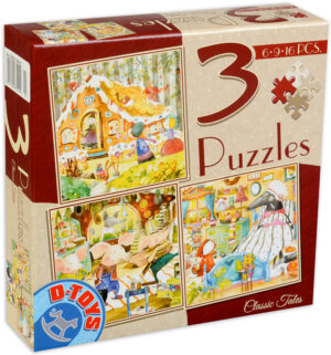 Пъзел D-Toys 3 в 1 - Класически приказки, Хензел и Гретел, Трите прасенца, Червената шапчица