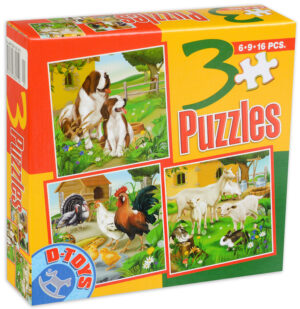 Пъзел D-Toys 3 в 1 - Животни на село