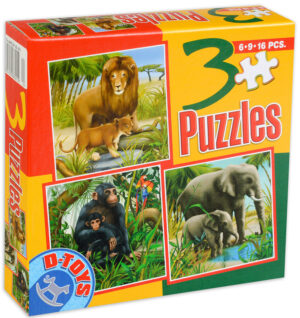 Пъзел D-Toys 3 в 1 - Животни в джунглата