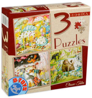 Пъзел D-Toys 3 в 1 - Класически приказки, Алиса, Маугли, Бременските музиканти