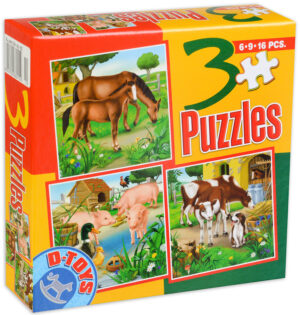 Пъзел D-Toys 3 в 1 - Животни в обора