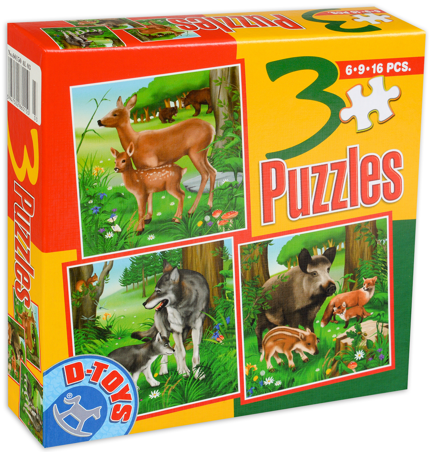 Пъзел D-Toys 3 в 1 - Животни в гората