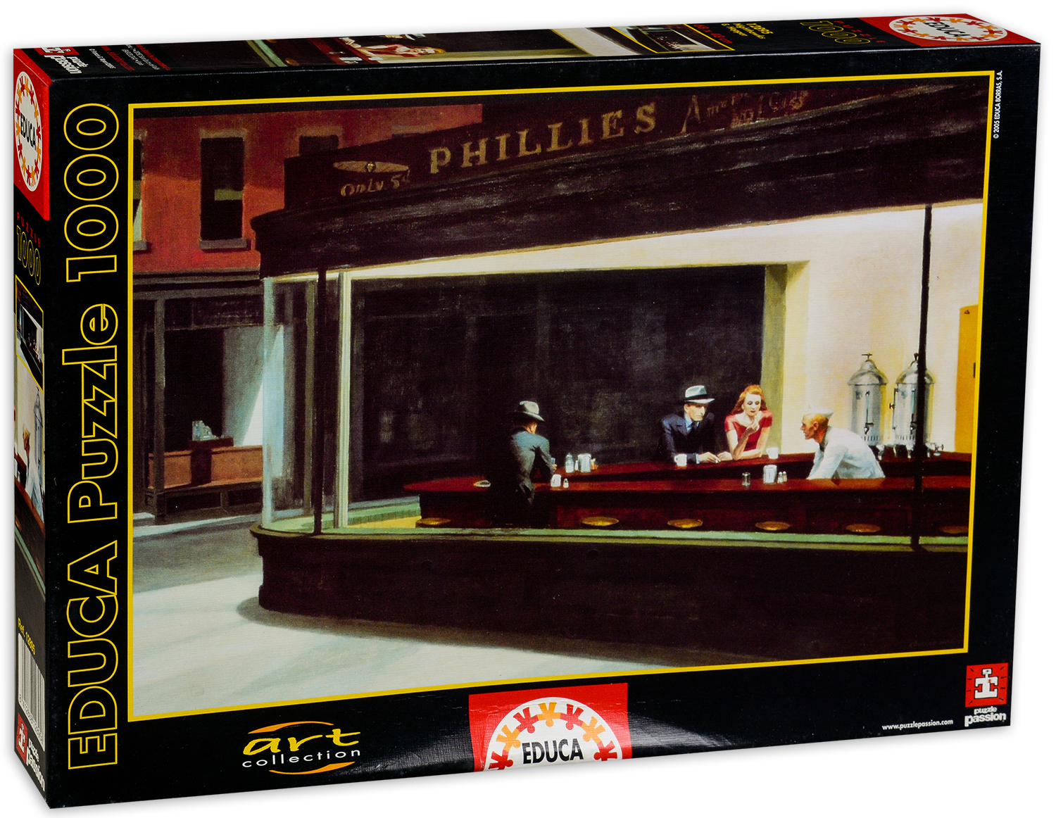 Пъзел Educa от 1000 части - Нощни Птици, Едуард Хопър