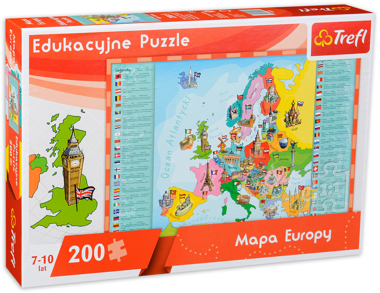 Образователен пъзел Trefl от 200 части - Карта на света