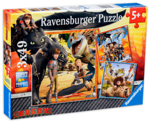 Пъзел Ravensburger от 3 x 49 части - Как да си дресираш дракон