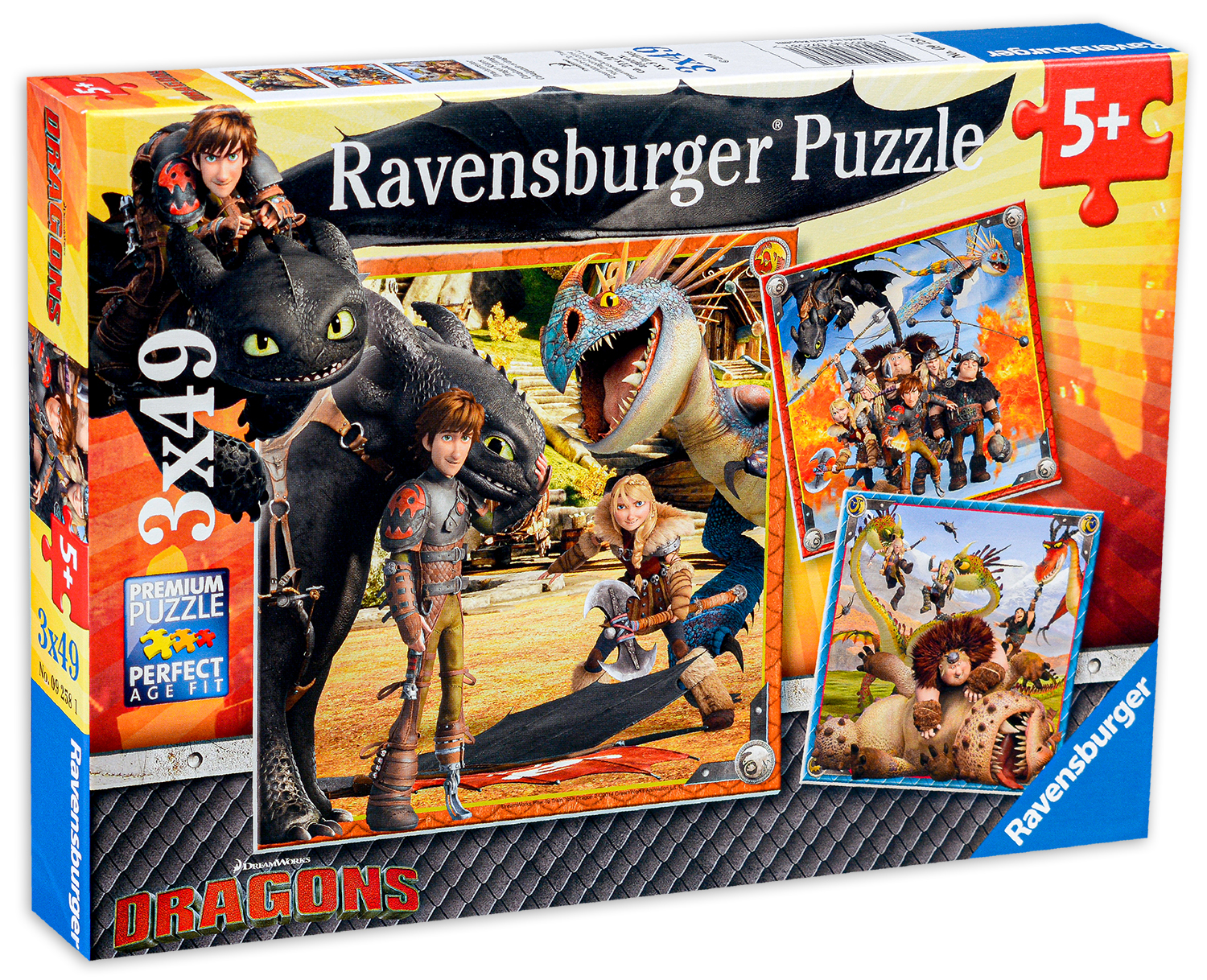 Пъзел Ravensburger от 3 x 49 части - Как да си дресираш дракон