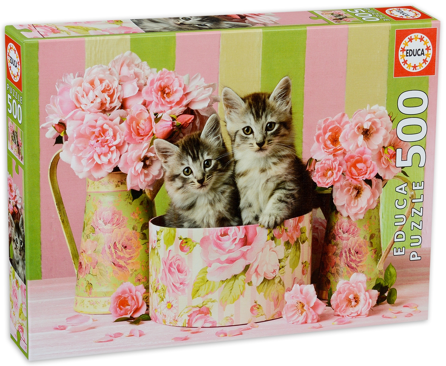 Пъзел Educa от 500 части - Котенца и рози