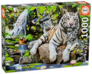 Пъзел Educa от 1000 части - Бял бенгалски тигър с малките си