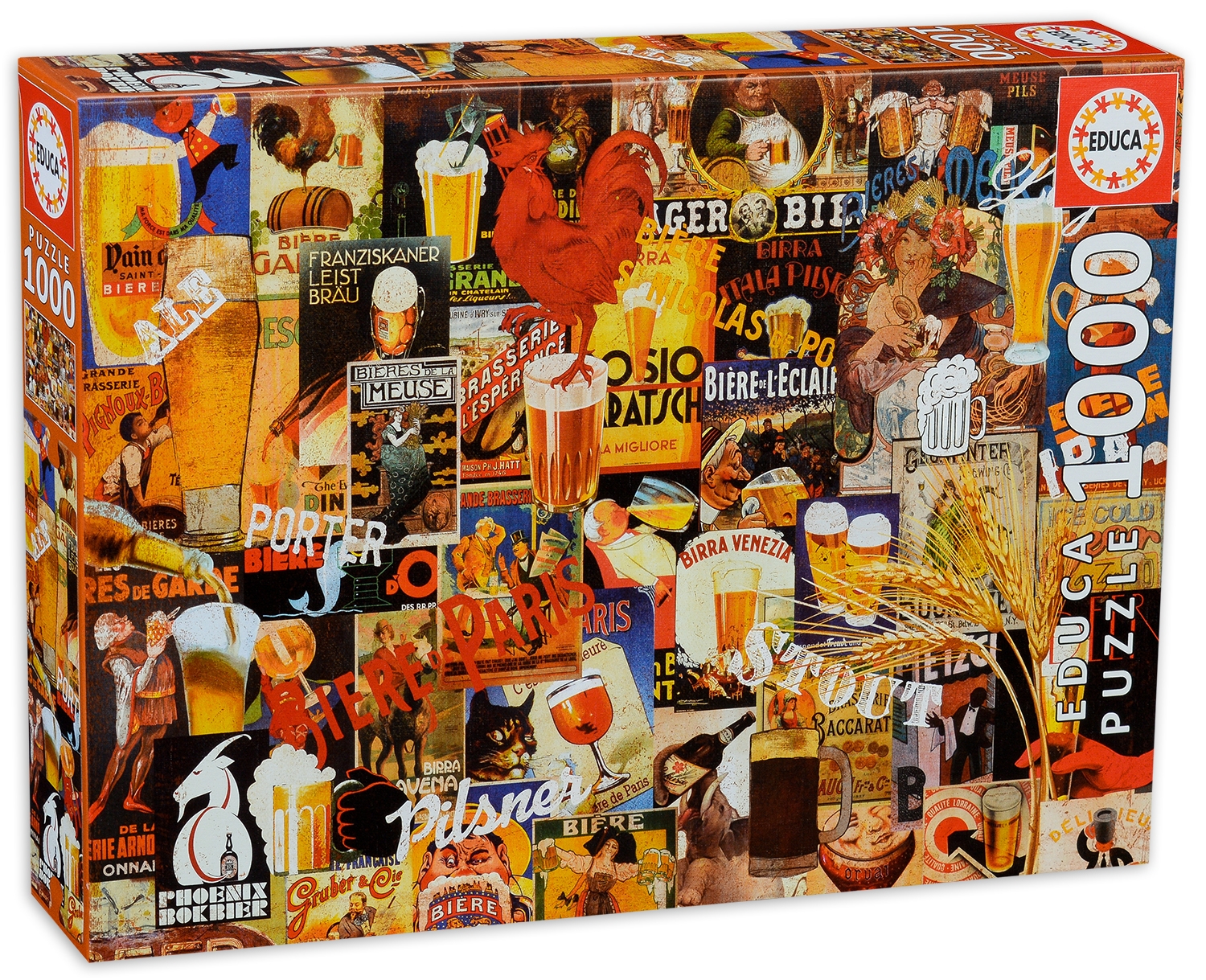 Пъзел Educa от 1000 части - Бира, ретро колаж