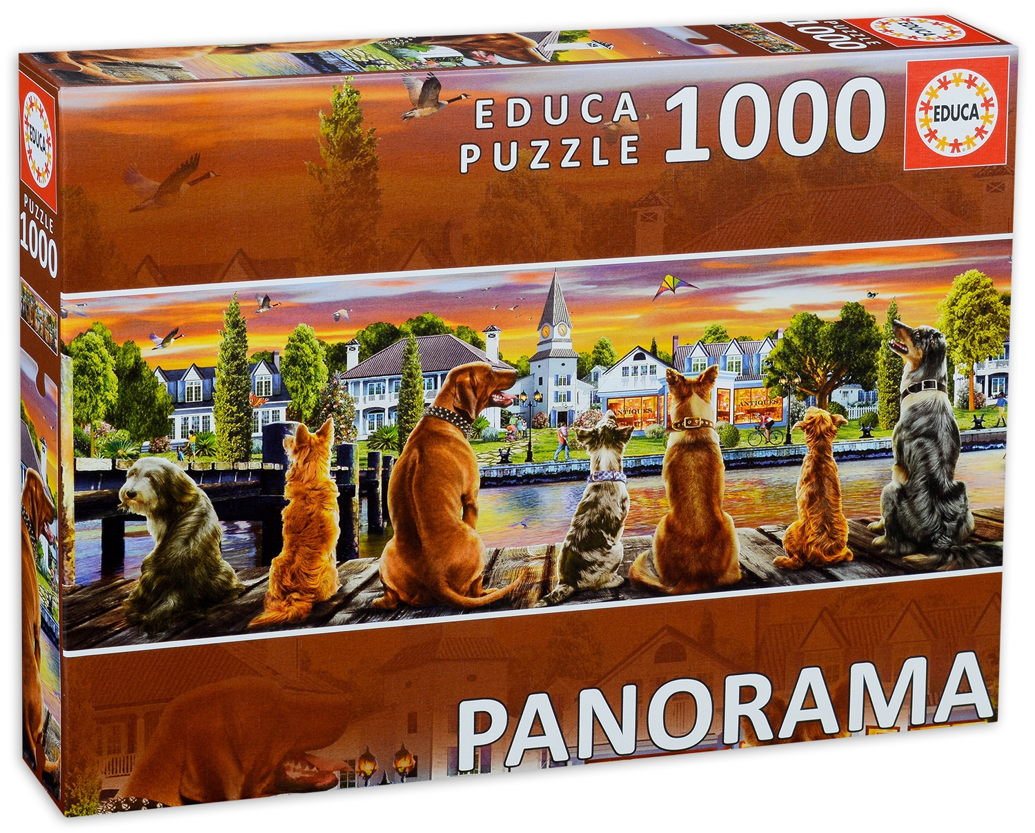 Панорамен пъзел Educa от 1000 части - Кучета на кея