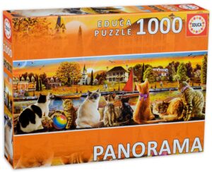 Панорамен пъзел Educa от 1000 части - Котки на кея