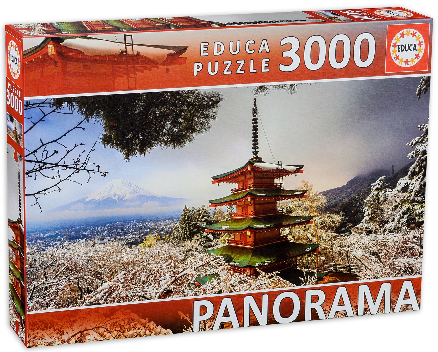 Панорамен пъзел Educa от 3000 части - Връх Фуджи и Пагода Чурейто, Япония