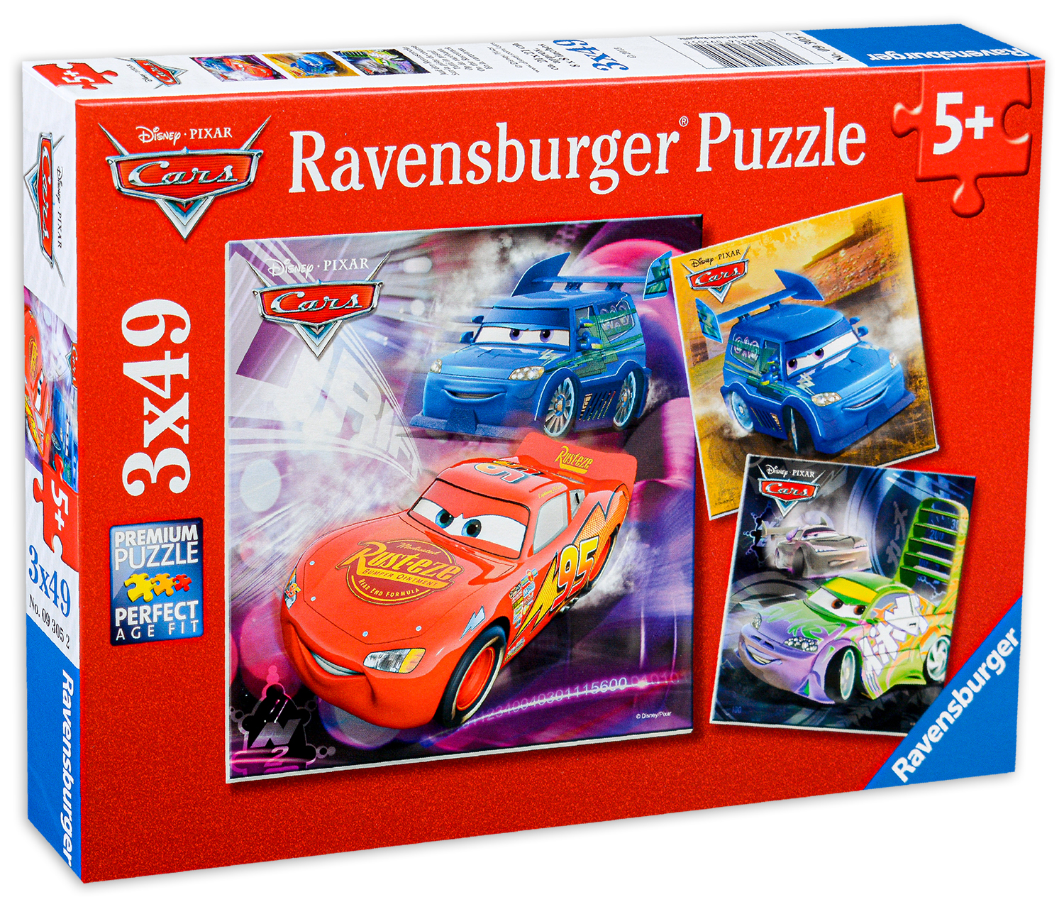 Пъзел Ravensburger от 3 x 49 части - На пистата, Колите
