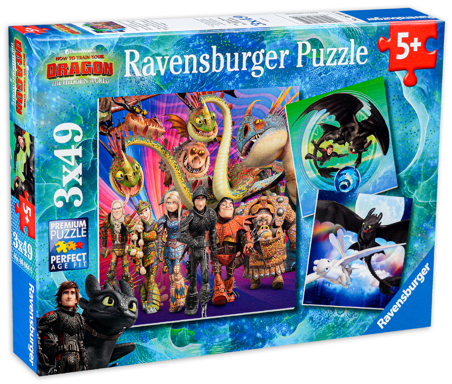 Пъзел Ravensburger от 3 x 49 части - Как да си дресираш дракон