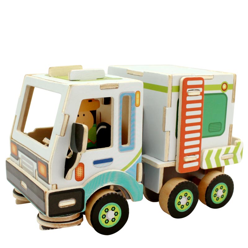 Дървен 3D пъзел Robo Time от 48 части - Почистващ камион