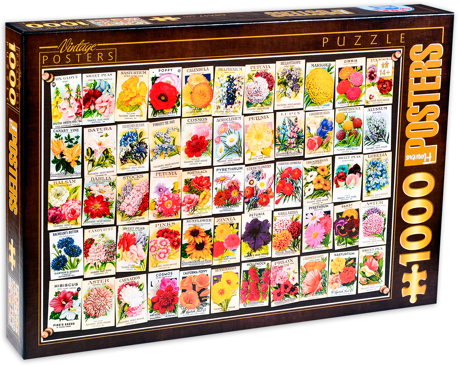 Пъзел D-Toys от 1000 части - Винтидж плакати, Цветя