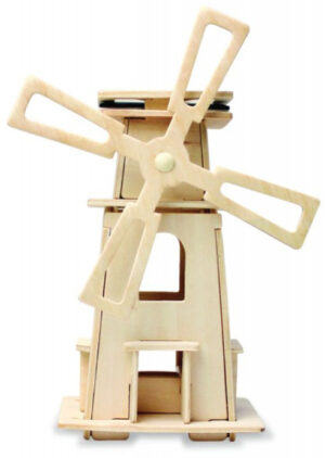 Дървен 3D пъзел Robo Time от 21 части – Соларна вятърна мелница 3
