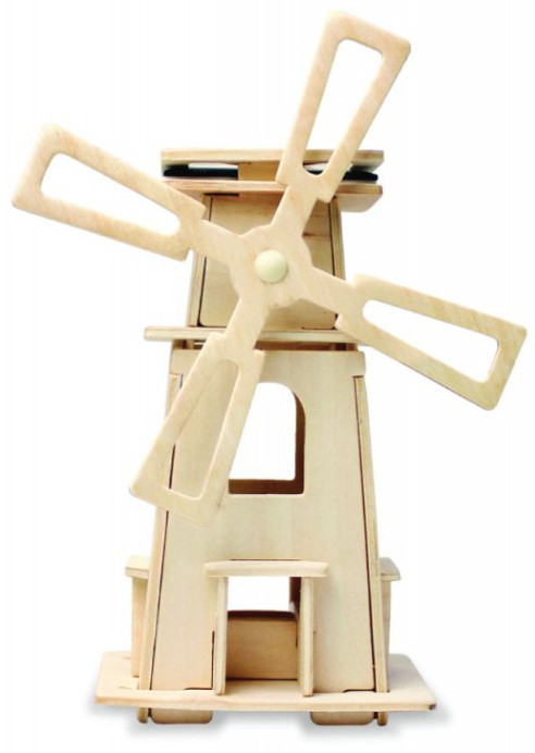 Дървен 3D пъзел Robo Time от 21 части – Соларна вятърна мелница 3